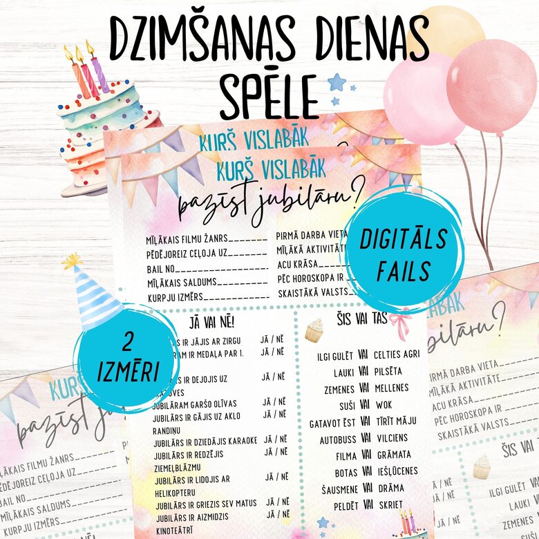 Dzimšanas dienas spēle - Kurš vislabāk pazīst jubilāru, digitāls PDF fails
